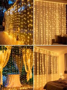 1pc 100/200/300 LED Outdoor Garden Curtain Fairy String Lights, Waterfall LED Light, Battery Box Powered 8 Lighting Modes,Indoor Outdoor Decor For Bedroom, Patio, Gazebo, Fence, Railing, Wedding, Party, Christmas Wall & Holiday Home Ornaments - Multicolor - View 10