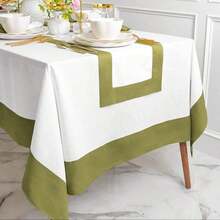 1pc Line Home Linen Tablecloth For Rectangle Tables - Striped White & Olive Green Design, Machine- Durable Fabric, Easy-Care Kitchen & Dining Table Cover (51x51\/51x70\/56x83\/56x103 Inch), Rectangular Tablecloth, Summer Tableware, Modern Tabletop, Highquality Textile, Dinner Party Hosts - Nhiều màu - Xem 3