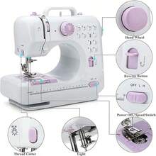 Máquina de coser eléctrica portátil y mini, adecuada para principiantes, con 12 puntadas incorporadas, 2 velocidades con pedal, luz LED y cajón de almacenamiento - Ver 7