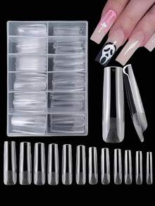 240 miếng dán móng tay gel XXL, hình vuông, móng giả hình nón trong suốt siêu dài, miếng dán móng phủ toàn bộ, thích hợp cho nối móng acrylic. - Đầu móng tay vuông mờ một nửa - Xem 1