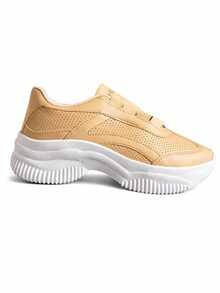 Women's Casual Sneakers, Blogger Style, Platform Shoes, White, Black, Beige, Comfortable, Chunky, Lightweight, New Release, Top Quality, Original Fashion, White Sneakers - 全新米色 - 查看 2