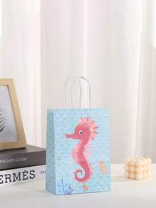 4/12/25pcs Cute Cartoon Ocean Series Design Gift Bags, Various Seahorse, Starfish, Shell, Mermaid, Squid, Pearl Patterns, Suitable For Wedding, Bridal Party, Birthday, Business Shopping, Party Favors, Graduation - Colorful Paper Bags Gifts, Suitable For Holidays, Events, Reunions, Parties And Various Occasions - Multicolor - View 3