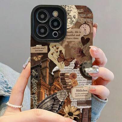 1个新款时尚优雅蝴蝶玫瑰标语图案防震保护手机壳，适合日常使用，设计精美，是馈赠亲友的绝佳礼物，兼容 17/17Air/17Pro/17ProMax/ 16/16Plus/16Pro/16ProMax/ 15/15Plus/15Pro/15ProMax/ 14/14Plus/14Pro/14ProMax/ 13/13Pro/13ProMax/ 12/12Pro/12ProMax/ 11/ 11Pro/11ProMax