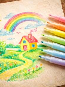 5 piezas/paquete Bolígrafos fluorescentes resaltadores de doble punta, con ventana de tinta, marcadores fluorescentes resistentes a manchas para aprendizaje, toma de notas, planificadores, diarios, bullet journals y útiles escolares - Multicolor - Ver 2