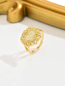 1枚女士心形26字母锆石戒指，金色开口字母戒指，心形通勤戒指，夏季海滩风戒指，适合日常佩戴 - 金黃色 - 查看 18