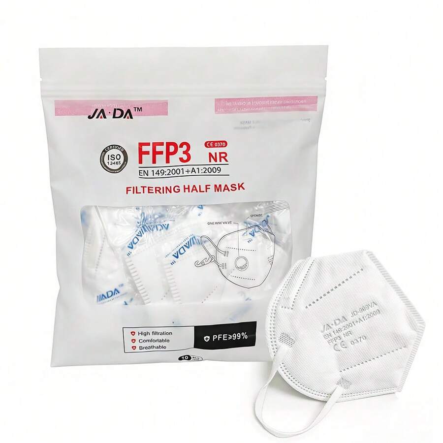 10 chiếc/gói khẩu trang chống bụi, 7 lớp bảo vệ, đạt chuẩn FFP3, chứng nhận CE, dây đeo tai điều chỉnh được, van thở, khẩu trang màu trắng. - A - Xem 1