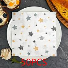 IOOJA 20/50Pcs 2ply Unfolded Size 33*33cm Hand-Drawn Star Print Party Napkins Disposable Paper Napkins Suitable For Theme Parties Designed For Lively Parties Essential For Company Team Building And Friends Gatherings - Multicolor - View 9
