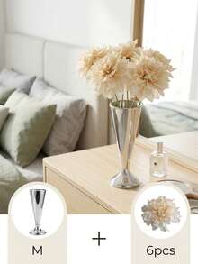 1 Set/1 Piece Silk Velvet Dahlia + Stainless Steel Mirror Vase, Nordic Luxury Style Artificial Floral Arrangement Set, Suitable For Bedroom/Living Room/Dining Table/Entryway Decor, Atmosphere-Creating Faux Flowers, Home Decor, Dining Table Floral Arrangement, Garden Decoration - Multicolor - View 7