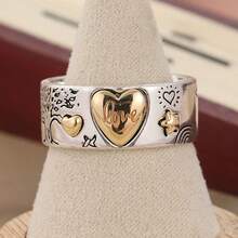 1 Pc Vintage Silver Color Carving Star Heart Rings For Women Party Daily Wear - Silver Color - View 2