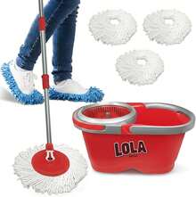 Revolution Deluxe Spin Mop & Bucket, W/ 3 Microfiber Washable Heads, 1 Pair Microfiber Mop Slippers, Fast Dry, Deep Clean Floors & Hands-Free Wringer, Easy Spin Dry, No Exhaustive Foot Pedal, LOLA - 1 - 查看 10