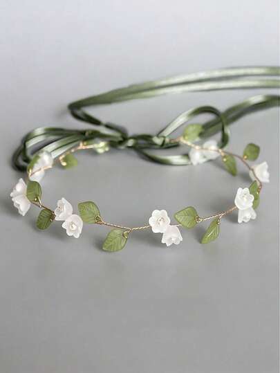 1pc Handmade Woven Floral & Leaf Minimalist Headband, Suitable For Bride, Daily Wear, Photography, Outdoor Occasions, Spring/Summer,Beach,Wedding