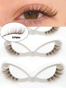 Asiteo 5 Pairs Brown Half-Strip Lashes, Natural Look Lashes, Transparent Striped False Eyelashes, Daily Natural Reusable Corner Lashes, Suitable For Beginners, Suitable For No-Makeup Look Or Natural Makeup - Half Eyelashes - View 1