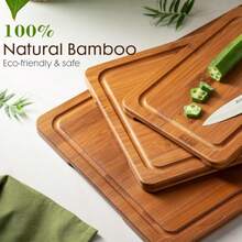 Tabla de cortar de cocina de bambú carbonizado con estante de almacenamiento de madera, tabla de cortar de doble cara con ranura para el jugo y mango ergonómico, amigable con los cuchillos, regalo de cocina - Color de madera de bambú carbonizada - Ver 5