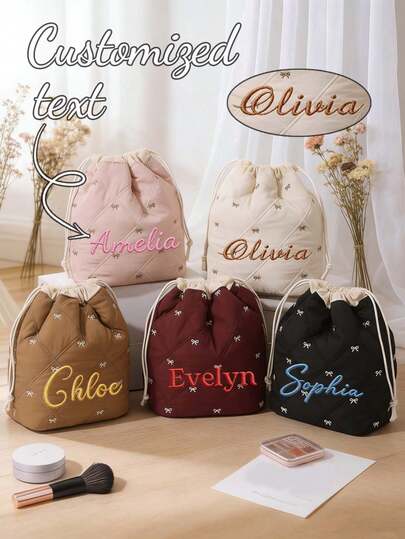 Bolsa de maquillaje bordada personalizada, bolsa de almacenamiento de alta calidad y gran capacidad, portátil para viajes, regalo ideal para la madre o la novia