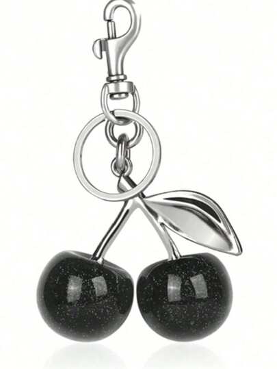 1 Móc Khóa Hình Quả Cherry - Móc Trang Trí Xe Hơi Hình Quả Cherry, Quà Tặng Cho Nữ, Giáng Sinh/Ngày Valentine (Kích thước: 10.92cm x 6.6cm, Kích thước quả cherry: 3cm). Móc khóa trang trí túi xách, phụ kiện xe hơi, ý tưởng quà tặng cho giáo viên, bạn bè, chị em gái.