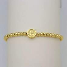 1 chiếc vòng tay hạt đồng mạ vàng hình tròn, 26 chữ cái, thời trang dành cho nam và nữ, vòng tay hạt co giãn có thể xếp chồng lên nhau. - Vàng - Xem 30