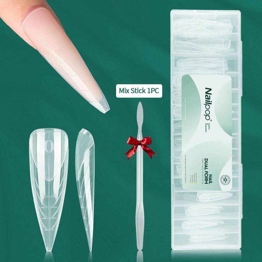 Puntas de uñas francesas transparentes para primavera/verano en caja, forma puntiaguda, con modelado y construcción integrados, finalización en un clic, arco suave, reutilizables, ligeras, bordes delicados, ajuste natural, para uso en salón y hogar - transparente - Ver 1