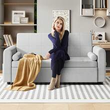 Jooli H 2 Seater Sofa Bed, 3-In-1 Convertible Pull Out Sleeper Sofa With 3-Position Adjustable Backrest, Side Pockets For Living Room, Guest Room, Light Grey - Light Gray - Two-seater - View 9