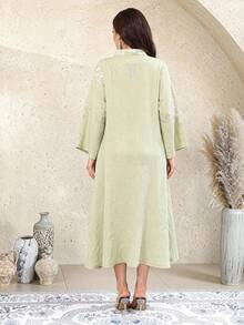 Đầm JALABIA cổ chữ V tay lửng màu xanh lá nhạt thêu họa tiết kiểu Ả Rập thanh lịch, mẫu đầm xanh lá nhạt mới cho mùa xuân/hè 2026 dành cho nữ. - Màu xanh chanh - Xem 10