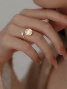 Nhẫn giảm áp có thể điều chỉnh dành cho nữ, đính đá Zirconia hình hoa, trăng và sao, giúp giảm lo âu và căng thẳng. - vàng - Xem 2