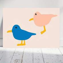 2D Plano, 1 Pieza Pintura Moderna en Lienzo Horizontal Enmarcado - Pájaro de Dibujos Animados con Tinta en Lienzo, Marco Envolvente Adecuado para Decoración de Hogar, Oficina, Fiesta - Póster Colgante (Diseño de Aves) - Regalo de Temporada de Invierno/Otoño, 2D Plano - Enmarcado - Ver 1