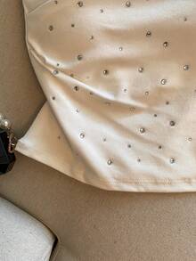 女士优雅休闲魅力性感简约清新日常通勤百搭修身褶皱抹胸上衣 白色 - 白色 - 查看 7