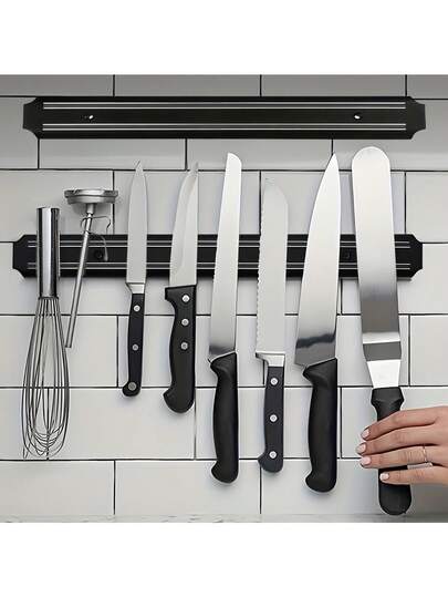 1pc Black Magnetic Wall-Mounted Knife Rack - Fashionable Kitchen Organizer, Suitable For Storing Knives, Scissors And Other Tools - Durable Plastic, Perfect For Home And Restaurant Use, Meets Household Tool Storage Needs