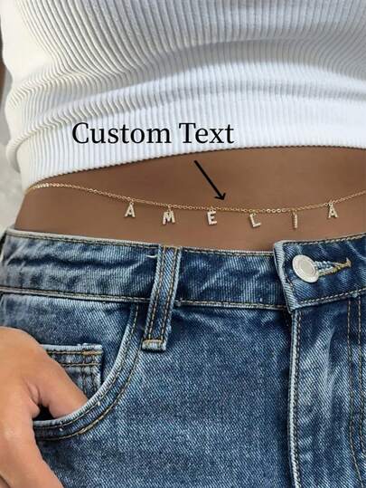 1pc Minimalist Cubic Zirconia Gold Initial DIY Waist Chain, Customized Simple Letter Name Necklace, Stainless Steel Initial MAMA Pendant Necklace, Fashionable Gift For Mom, Autumn, Beach, Minimalist, Casual, Vintage, Personalized, Unique Gift For Girlfriend, Mom, Family, Friend, Daughter, Anniversary, Valentine's Day, Mother's Day, Birthday, Graduation, Daily Wear, Wedding, Prom