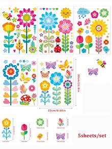 5pcs/Set Cartoon Floral & Butterfly Wall Stickers, Suitable For Bedroom, Living Room, Nursery, Classroom, Decorative Background, Waterproof PVC Adhesive Decals - Garden Wall Stickers - View 6