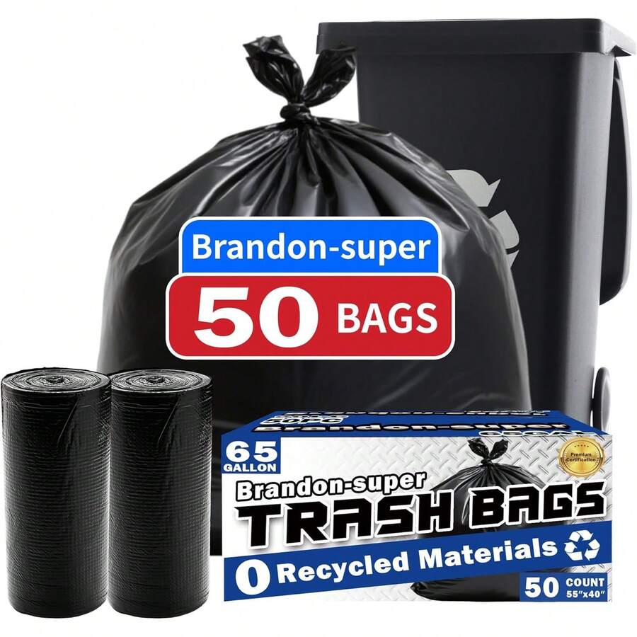 50pcs/Pack 65 Gallon Trash Bags, Large Commercial Garbage Liners, Disposable Black Trash Bags Suitable For Home, Business, Lawn And Leaves - 65 Gallons - View 1