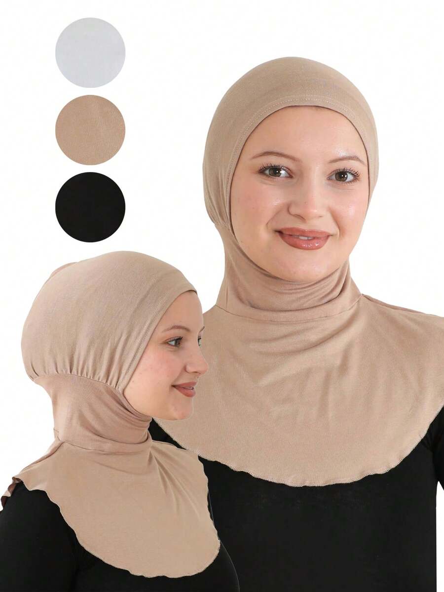 1件装女士时尚纯色弹力高领头巾，柔软舒适亲肤针织帽，可搭配长袍、头巾、围巾，四季皆宜