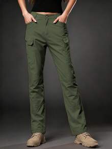 Pantalones de ocio pantalones de ocio hombre ropa de trabajo de bolsillo múltiple pantalones de trabajo de tubo recto pantalones de trabajo de tubo recto relajados pantalones de ocio de locomotora de tubo recto pantalones de ocio de secado rápido pantalones de ocio - Verde militar - Ver 1
