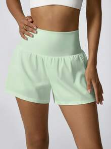 NcmRyu 1 chiếc quần short tập yoga nữ cạp cao có túi ẩn, lót trong. - màu xanh lá - Xem 7