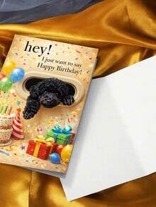 1张可爱黑色贵宾犬“生日快乐”贺卡。包含信封，采用优质哑光纸。狗狗穿过猫门，生日派对主题设计。送给爱狗人士的完美之选——理想的喜庆生日贺卡（12厘米/4.7英寸 x 17厘米/6.7英寸） - 紅色信封 - 查看 7