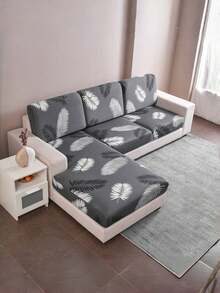 1pc Decorative Sofa Seat Cushion Cover, Non-Slip Elastic Full Wrap Outdoor Waterside Sofa Cushion Cover, Backrest Cover For Single/Double/Three/Four-Seater Sofa, Milk Silk Fabric Printed Feather Design, All Season - Multicolor - View 5