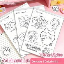chiikawa 1本高品质素描绘画本，可爱卡通贴纸绘画本，绘画笔记本，新年礼物，情人节礼物，复活节礼物【款式随机】 - 彩色 - 查看 2