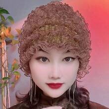 1件装女士蕾丝头巾，可遮盖碎发和白发，纯色亚克力镂空头巾帽，弹性好，防尘，适合秋冬季佩戴 - 彩色 - 查看 7