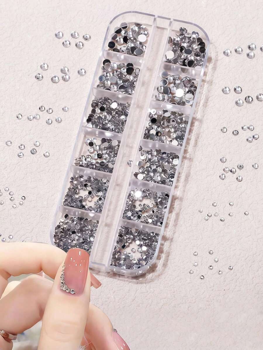 12-Grid Clear Acrylic DIY Nail Gems, 3 Assorted Sizes Nail Art Decorations Nail Charms - Clear - View 1