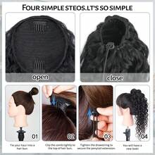BINF Ekstensi Rambut Ekor Kuda Gelombang Air Hitam Alami 16 Inci, Rambut Manusia Perawan Brasil dengan Tali Serut untuk Wanita - Natural Black - View 5