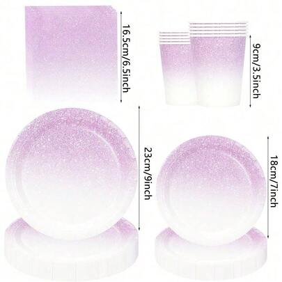 10pcs/20pcs/50pcs/80pcs Purple Glitter Ombre Paper Tableware,Pink Plates And Paper Cups 6.5inch Paper Napkins - 9" Dinner & 7" Dessert Plates, Disposable Party Tableware For Wedding Bridal Shower Baby-Shower Birthday Party Decorations Men Women