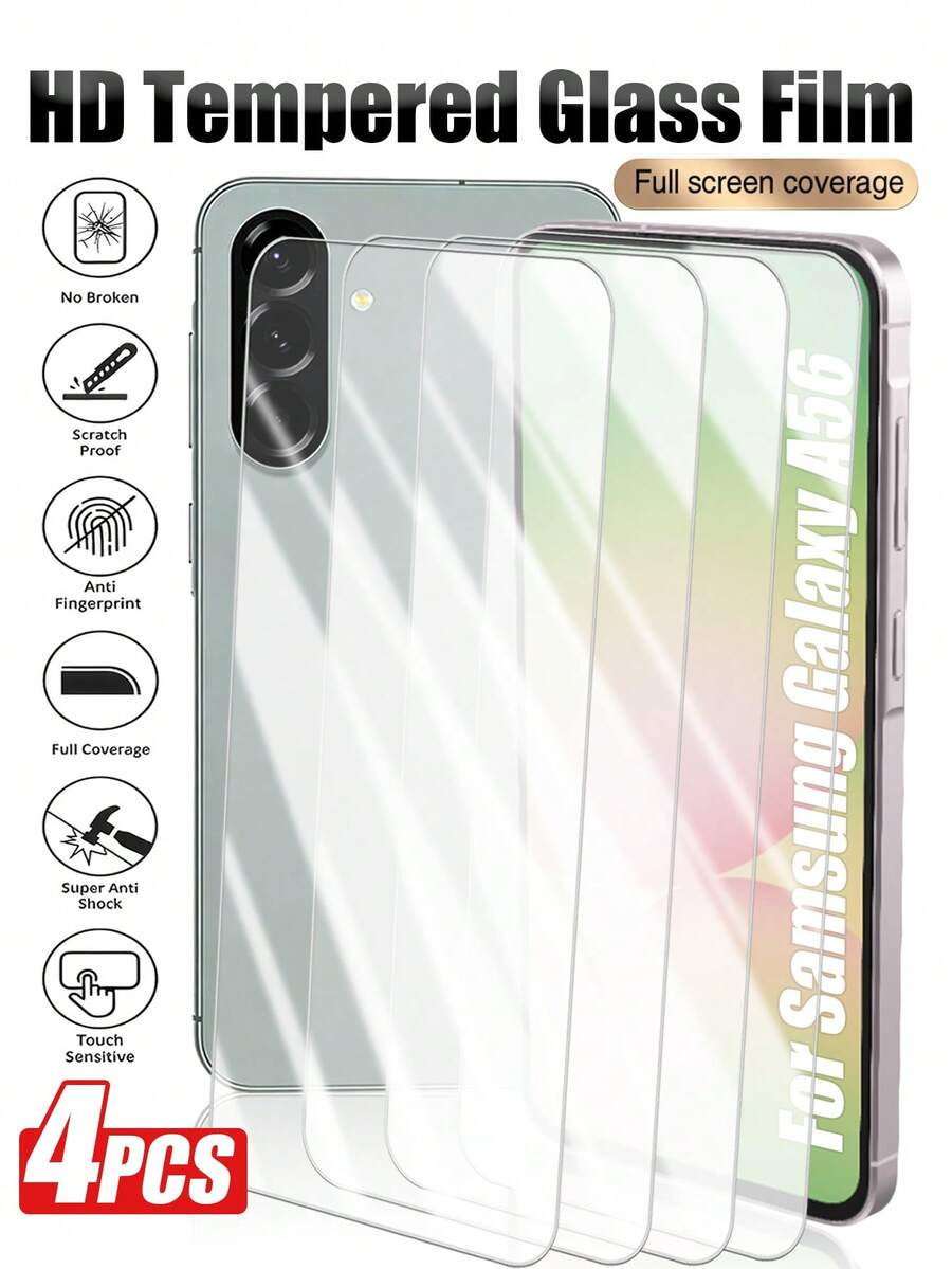 4片装，兼容三星Galaxy A13/A14 5G/A23/A34/A54/S24 FE/A54/A35/A15/A05s/S23 FE/S24FE/A06/A36/A56/A26/A17/A07/S26 Ultra/S26 Plus/S26，高清钢化玻璃屏幕保护膜，防刮花，触感顺滑，防指纹，兼容手机壳。