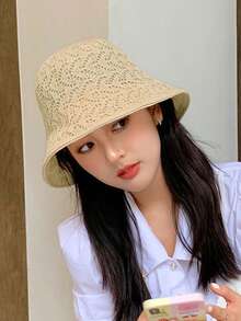 1pc Women's Summer Sun Protection Beach Hat, Bohemian Style, Suitable For Pairing With Dresses And Traveling - A - View 1