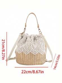 Túi xô bằng rơm viền ren nhẹ nhàng và thanh lịch, thiết kế độc đáo mang hơi hướng nghỉ dưỡng, túi đeo vai đa năng dành cho nữ, lý tưởng cho việc đi làm. - Màu Khaki - Xem 7