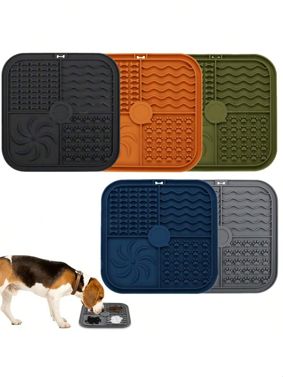 1/2PCS Square Dog Lick Mat, Silicone Slow Feeder Mat Dog Food Mat With Suction Cups, Dog Training Mat - Multicolor - View 1