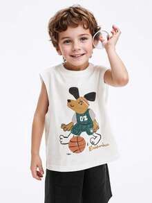 Camiseta de tirantes con estampado de dibujos animados suave y linda para niños pequeños, verano - Blanco - Ver 3