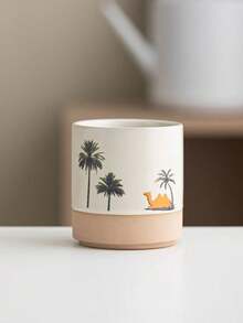 1pc Middle Eastern Style Ceramic Mug, Saudi Arabian Coffee Cup, Desert Camel, Palm Tree & Cactus Themed Water Cup, Matte Two-Tone Design, High-Quality Ceramic Material Insulated & Anti-Scald, 4 Different Desert Landscape Patterns, Vividly Recreating The Middle Eastern Wilderness Ambiance, Suitable For Coffee, Tea, Water And Other Beverages, Infusing Exotic Charm Into Kitchen And Office, An Excellent Choice For Daily Use And Gift-Giving - Multicolor - View 14