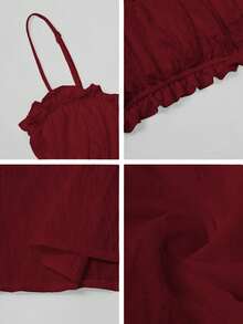 Look-Polly 女士优雅夏季婚礼活动两件套，性感吊带露脐上衣显瘦，优雅A字裙，沙滩连衣裙套装，适合派对和度假 - 酒紅色 - 查看 12