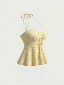Women's Summer Bohemian Style Yellow Knit Camisole Top - Light Yellow - View 3