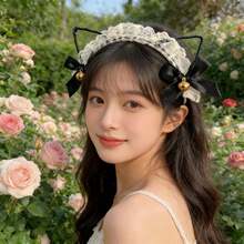 1pc Lace Butterfly Cat Ear Headband, Realistic 3D Animal Ear Cute Headpiece For Cosplay, Washing Face - White - View 3