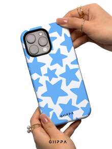 GIIPPA 1 件装浅蓝色星形图案设计 17 Pro Max 手机壳，也适用于 16 Pro Max、15 Pro Max、14 Pro Max，韩版时尚趣味手机壳，兼容 11/12/13/14/15/16 Pro Max Plus，优雅设计男女皆宜，是圣诞节、情人节、复活节、婚礼季和生日送给女友的理想礼物 - 淺藍色 - 查看 5